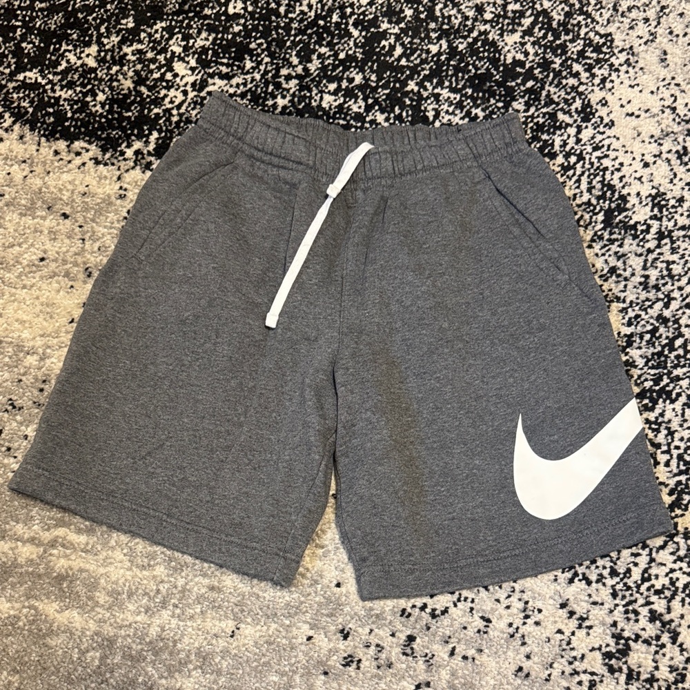 Nike Men’s Charcoal Gray Sweat Shorts with White Swoosh